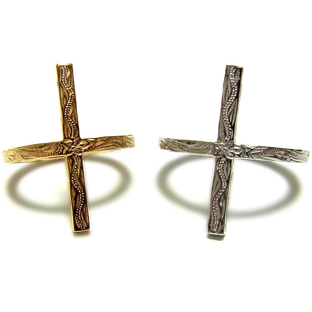 ハワイアンジュエリー リング クロス K14イエローゴールドコーティング サージカルステンレス インスタ