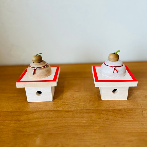 木製 ミニ鏡餅 ハンドメイド 北海道産カバ桜材 正月飾り ナチュラル