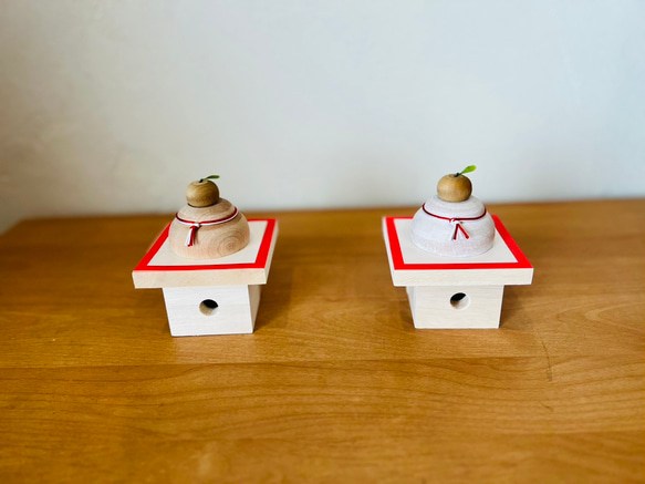 木製 ミニ鏡餅 ハンドメイド 北海道産カバ桜材 正月飾り ナチュラル