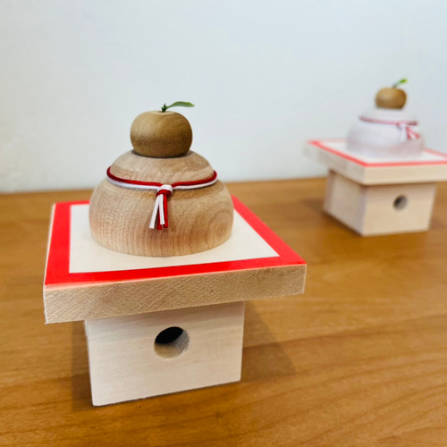 木製 ミニ鏡餅 ハンドメイド 北海道産カバ桜材 正月飾り ナチュラル