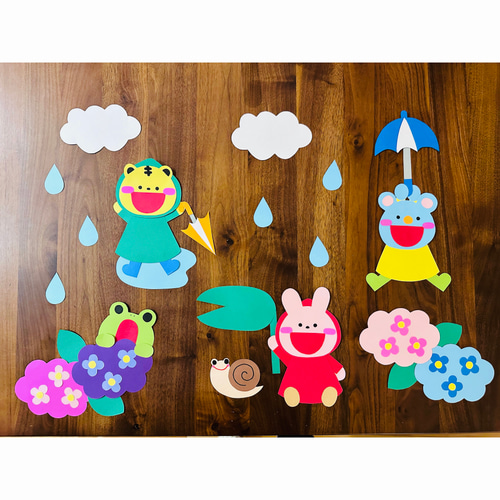6月 梅雨 かえる 紫陽花 夏 ひまわり 保育園 幼稚園 壁面 その他