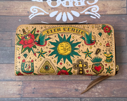 ◼︎アメトラ　OLD School tattoo 総柄二つ折り財布　ウォレット ◼︎OLD School tattoo 総柄二つ折り財布 ウォレット - メルカリ