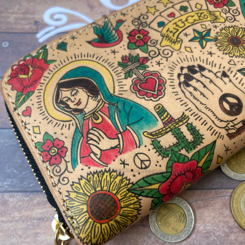 ◼︎アメトラ　OLD School tattoo 総柄二つ折り財布　ウォレット ◼︎OLD School tattoo 総柄二つ折り財布 ウォレット - メルカリ