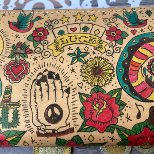 ◼︎アメトラ　OLD School tattoo 総柄二つ折り財布　ウォレット ◼︎OLD School tattoo 総柄二つ折り財布 ウォレット - メルカリ