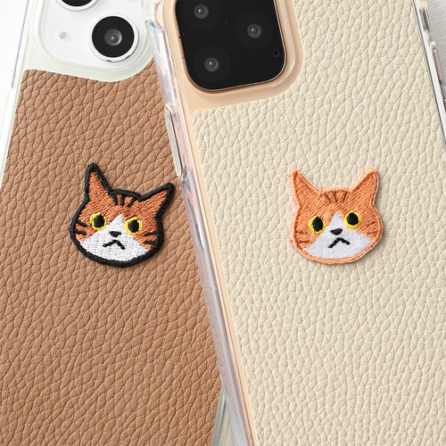 リアケース クリア 【 simple ワッペン 猫 】 刺繍 スマホケース