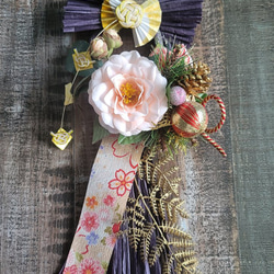 2025天然二重しめ縄二重紅白水引結び赤ダリア紅玉 しめ縄 注連縄