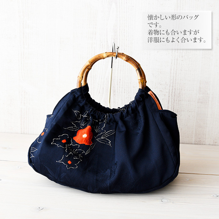 ❤️着物お出かけbag 猫と松　バンブーハンドルbag ❤️着物お出かけbag 猫と松 バンブーハンドルbag バッグ | き