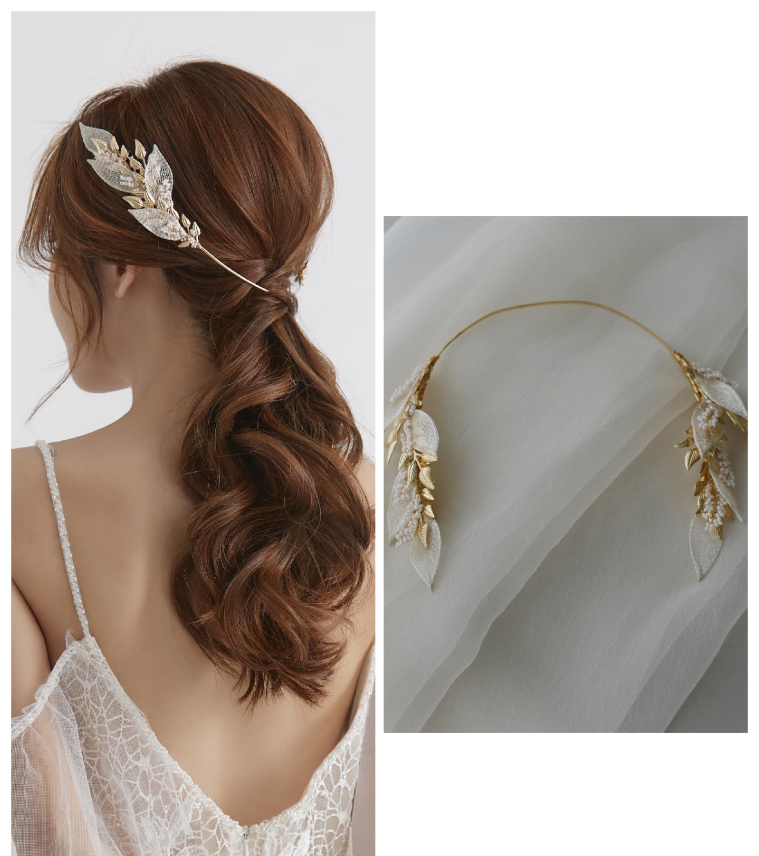 [HA-168]ゴールドリーフ パックカチューシャ ブライダルヘッドドレス ウェディング ヘアアクセサリー