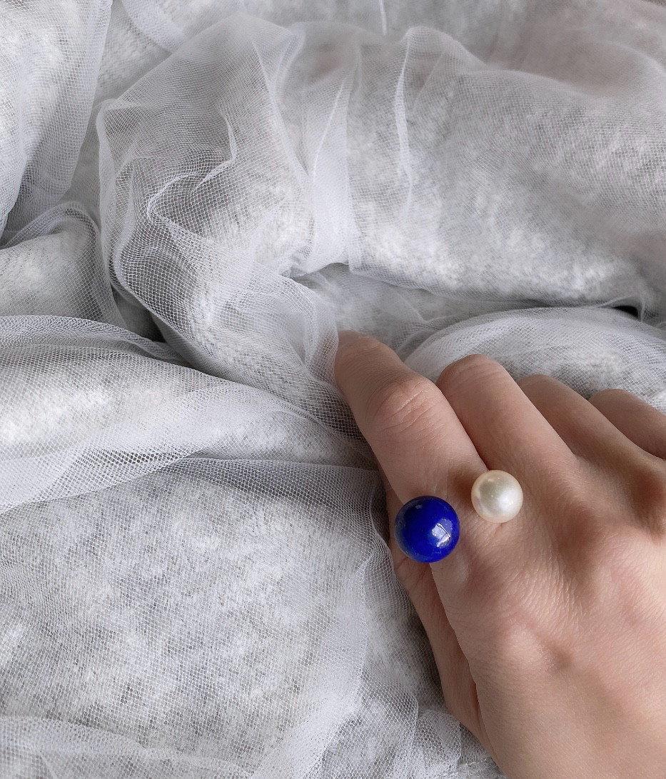 asobigokoro fork ring   あこやパール×ラピスラズリSV925パール・コットンパール
