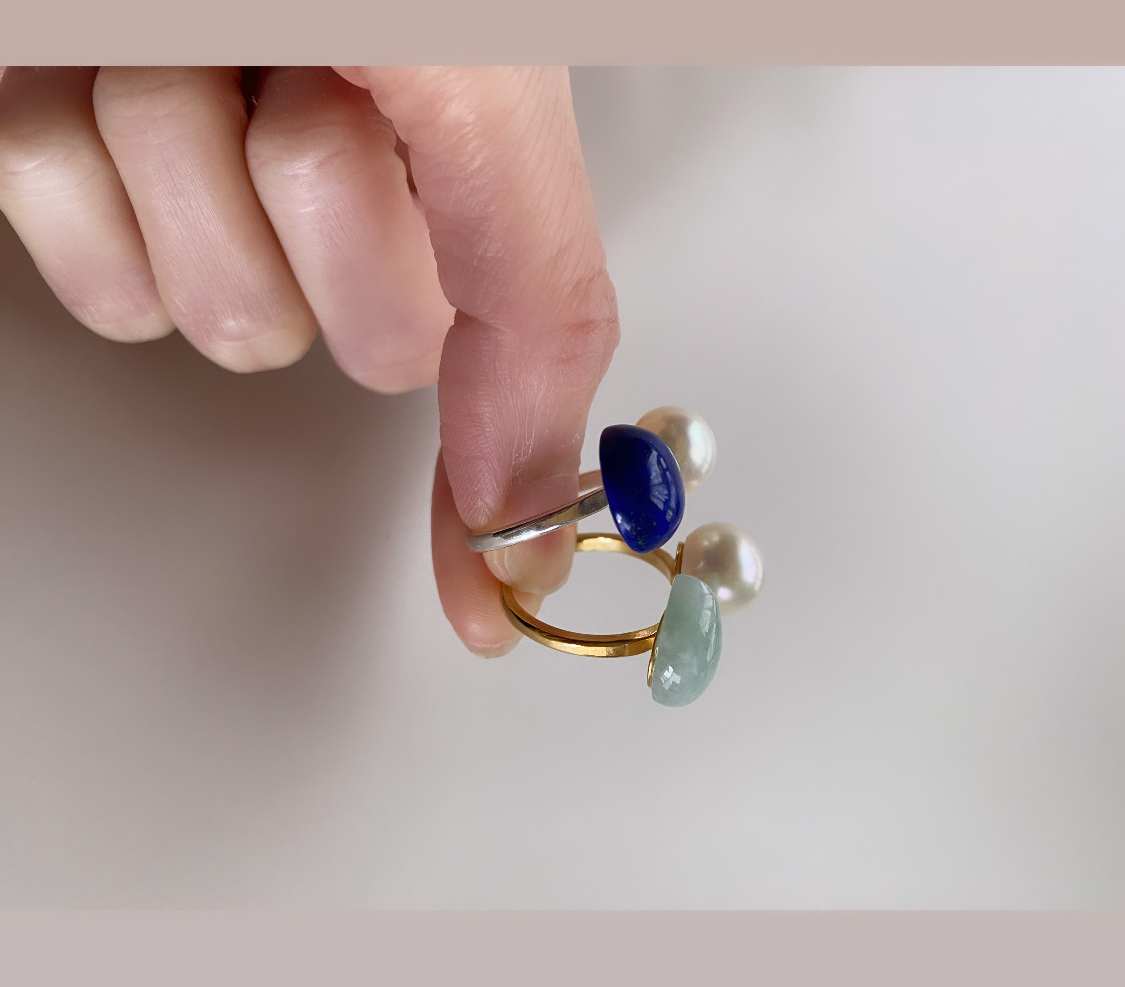 asobigokoro fork ring   あこやパール×ラピスラズリSV925