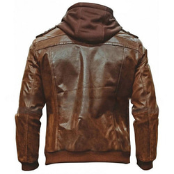 [SALE] 羊革・取り外し可能なフード付き ワックス加工されたジャケット (サイズ:XL) 3枚目の画像