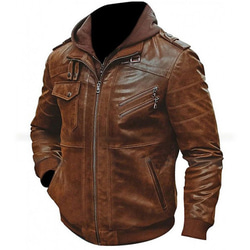 [SALE] 羊革・取り外し可能なフード付き ワックス加工されたジャケット (サイズ:XL) 2枚目の画像