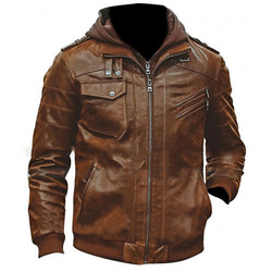 [SALE] 羊革・取り外し可能なフード付き ワックス加工されたジャケット (サイズ:XL) 1枚目の画像