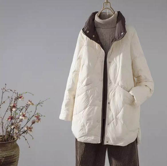 冬 暖かい ミドル丈ダウンジャケット 厚手のコート 4色 2枚目の画像