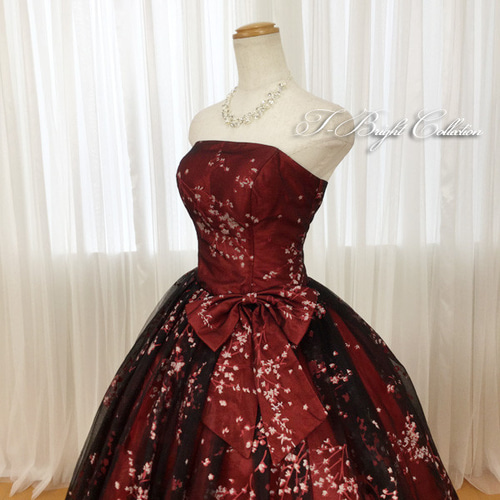 ♡ドレス 黒地に赤の花柄♡ 楽天市場】カラードレス 2way 編み上げ 付け袖 花柄 赤 ステージ