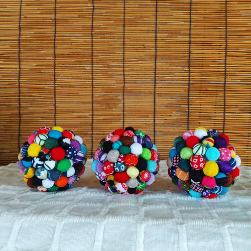 お正月飾り♪ちりめん細工パーツ大サイズポンポン玉3個セット 元旦