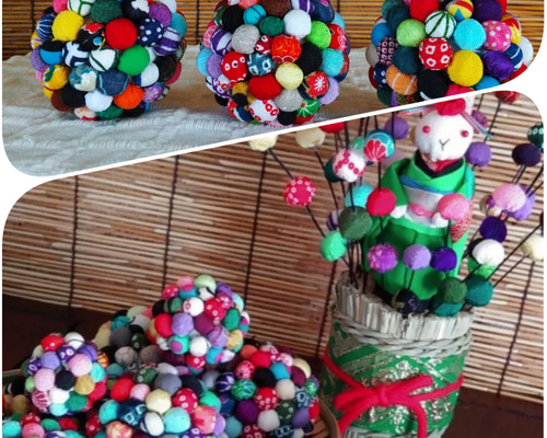 2025ボリュームポンポン玉飾り棒3本セットちりめん細工年賀年始元日 2025ボリュームポンポン玉飾り棒3本セットちりめん細工年賀年始元日