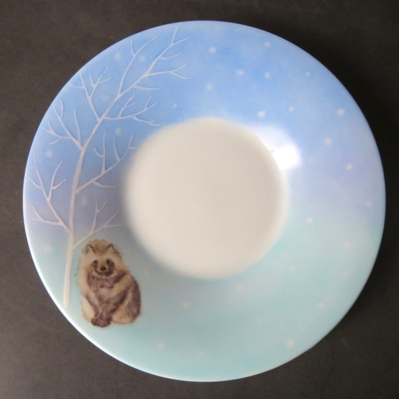 北海道の冬毛　カップ&ソーサー　エゾタヌキ　エゾモモンガ　エゾフクロウ　手描き 