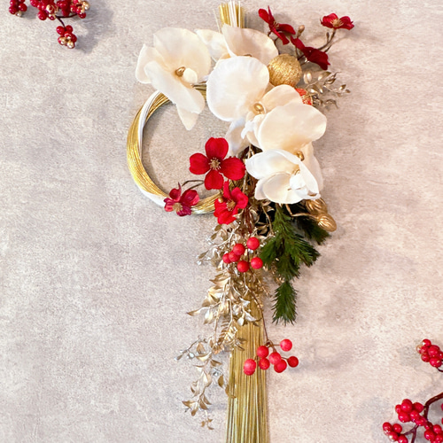 お正月水引き飾り 華やかお正月飾り 造花 胡蝶蘭 しめ縄・しめ飾り