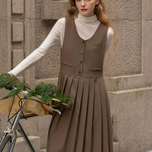 大人のノースリーブワンピース プリーツスカート ワンピース