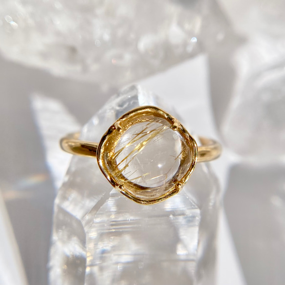 美品　ルチルクォーツ　リング　11号 天然ルチルクォーツリング 11号 原石から磨いた1点もの