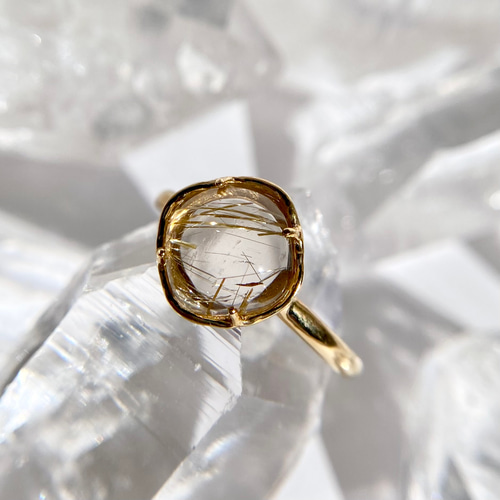 天然ルチルクォーツリング 11号 原石から磨いた1点ものジュエリー