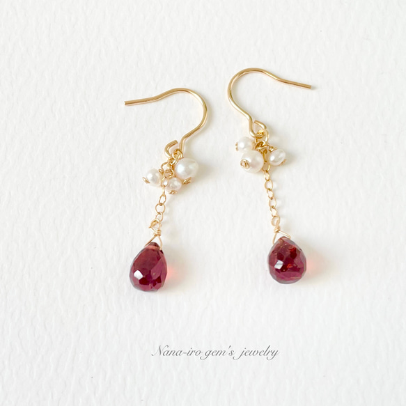 14kgf garnet × pearl pierce 4枚目の画像