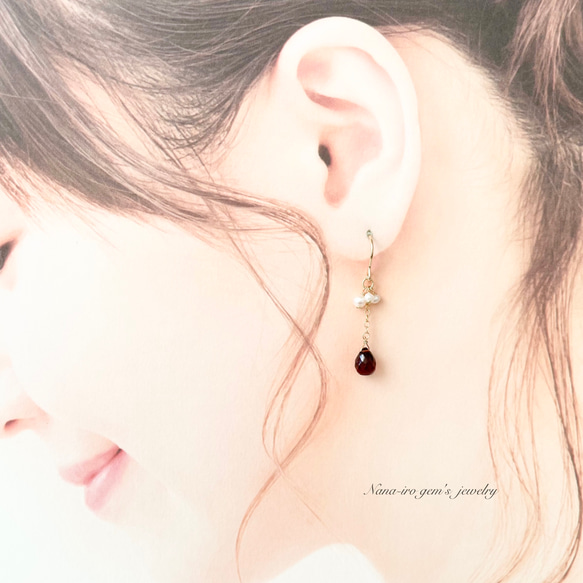 14kgf garnet × pearl pierce 9枚目の画像