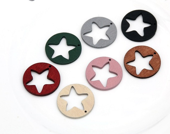 4個 星 スター ウッドチャーム 木製パーツ ウッドパーツ ウッドビーズ 卸売 天然素材 ハンドメイド 色選択自由 2枚目の画像