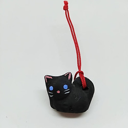 【根付け】ふくねこ チャーム ストラップ キーホルダー 福猫 黒猫 縁起物 ネコ 1枚目の画像