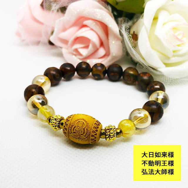 最強お金の運UP・強力な守護力｜大日如来＆不動明王＆弘法大師｜天珠｜パワー 天然石 ストーン ブレスレット：神様シリーズ