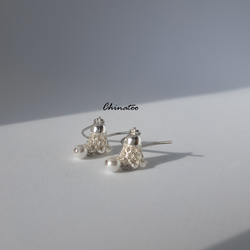 風鈴草貝殼珍珠不銹鋼鉤狀耳環銀色 第3張的照片