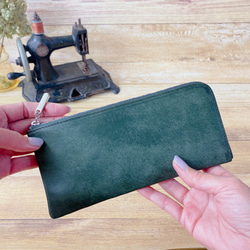カラフルファスナーL字長財布 24枚カードポケット イタリアンレザーMARGOT グリーン 軽くて薄くて使いやすい 3枚目の画像