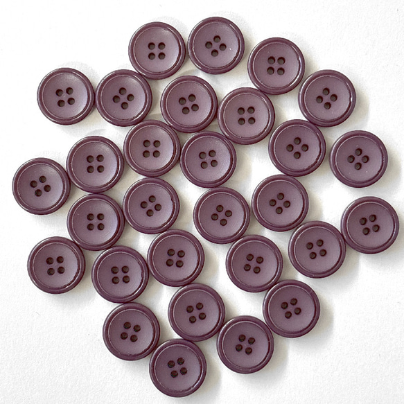 レトロ 円形 丸型 ボタン くすみパープル 紫色 四つ穴 15mm 29個セット ec-416 1枚目の画像