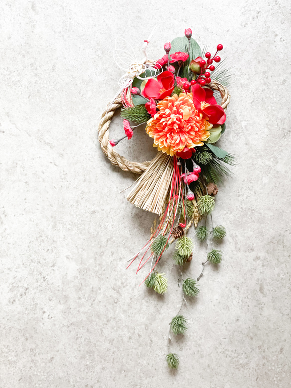 【送料無料】2024お正月　新年を祝う菊のしめ縄飾り 1枚目の画像
