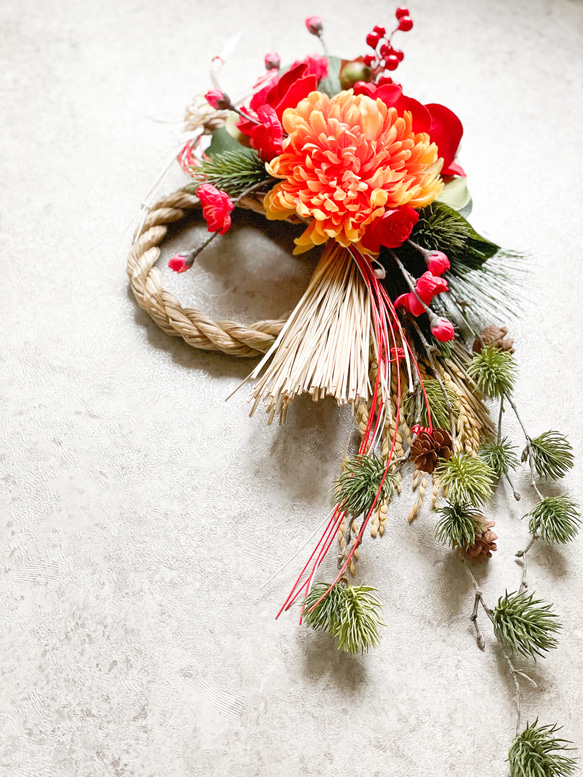 【送料無料】2024お正月　新年を祝う菊のしめ縄飾り 3枚目の画像