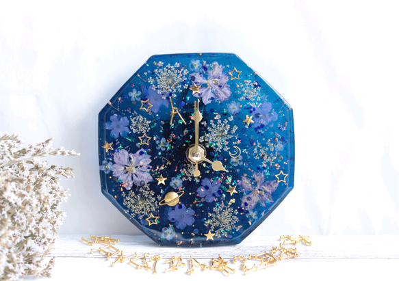 「選べる星座」“満天の星空”の時計＊プリザーブドフラワー&ドライフラワー＊固まるハーバリウム 7枚目の画像