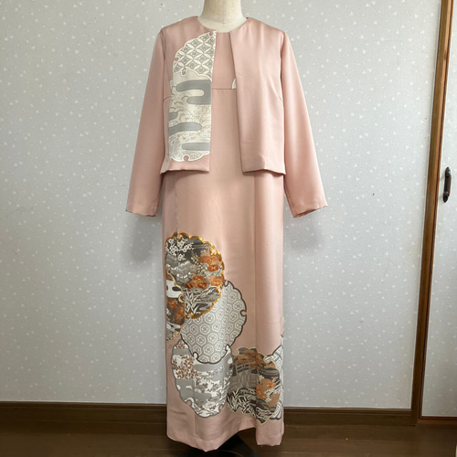 正絹　未使用留袖反物からロングドレスＬ 正絹未使用留袖反物からロングドレスL
