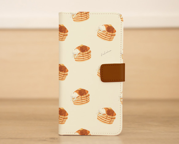 【iPhone専用】ネコぱんとパンケーキの手帳型スマホケース 4枚目の画像