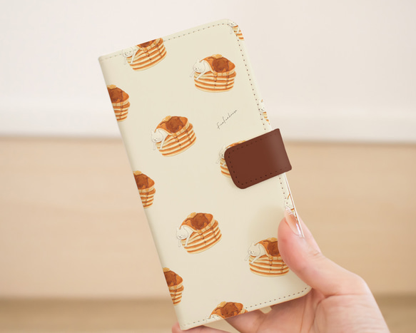 【iPhone専用】ネコぱんとパンケーキの手帳型スマホケース 2枚目の画像