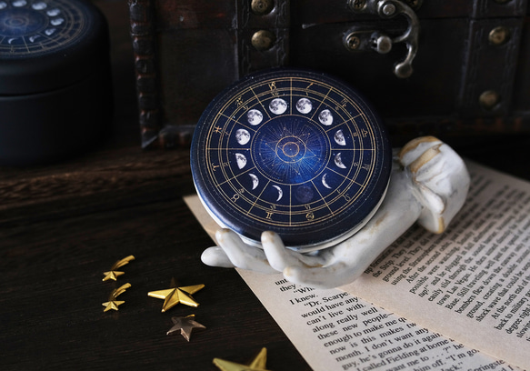 全5色】月の満ち欠け・12星座 折りたたみコンパクトミラー（丸型