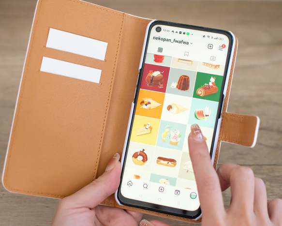 【Android専用】ネコぱんとレモンタルトの手帳型スマホケース 6枚目の画像