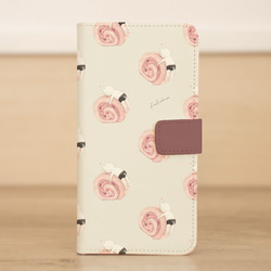 【iPhone専用】ネコぱんと桜ロールケーキの手帳型スマホケース 4枚目の画像