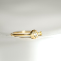 [送料当方負担] K18 Round Rose cut Dia. ring with bud(0.194ct,R077) 3枚目の画像