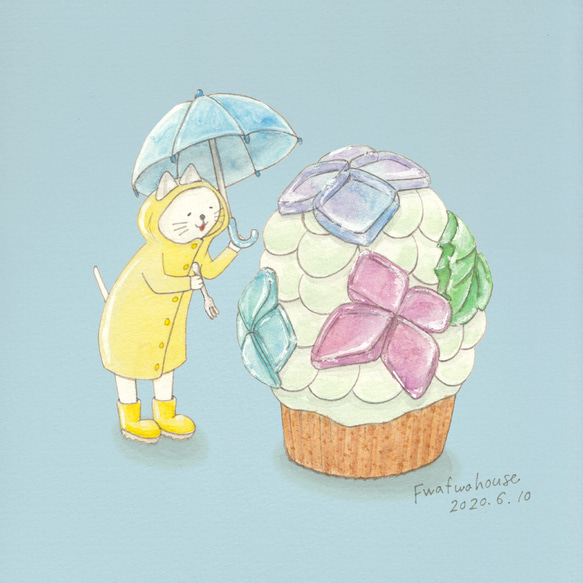 【Android専用】ネコぱんと紫陽花カップケーキの手帳型スマホケース 8枚目の画像