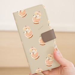 【iPhone専用】ネコぱんと丸ごと桃タルトの手帳型スマホケース 2枚目の画像