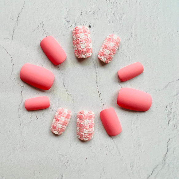 ネイルチップ 【No.12】マット＆チェック ネイルチップ（つけ爪