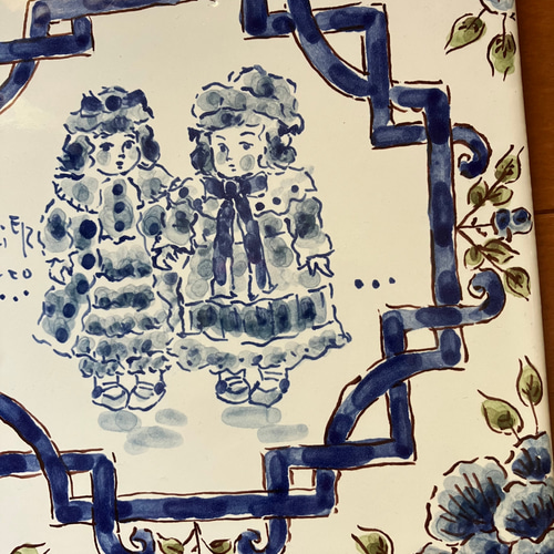 送料無料》タイルアート作品 アトリエターコの「ドール画～青
