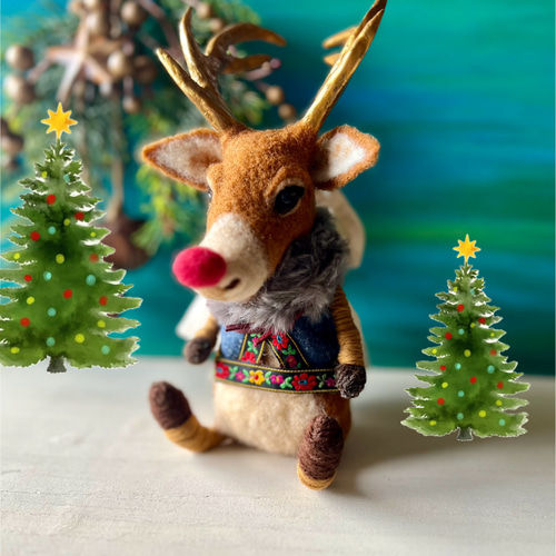 赤鼻のトナカイさん/クリスマスプレゼントに 羊毛フェルト Sugar Maple