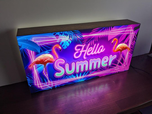 【Lサイズ】フラミンゴ 夏 トロピカル サマー ハワイ ビーチ 店舗 自宅 ランプ 照明 看板 置物 雑貨 ライトBOX 5枚目の画像